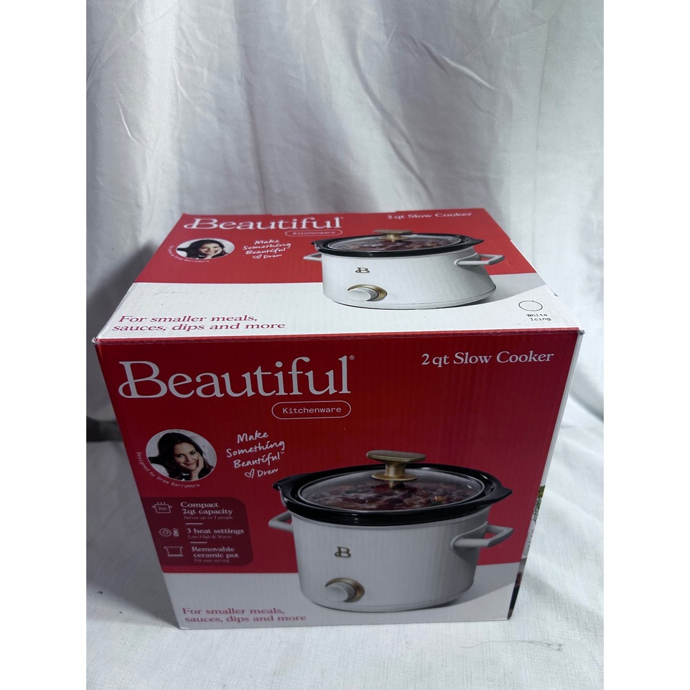 Beautiful Slow Cooker 2qt White Icing Gold Accents Drew Barrymore Kitchenware
